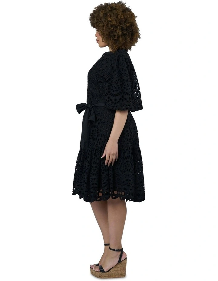 Claudia Broderie Dress in Black image 3