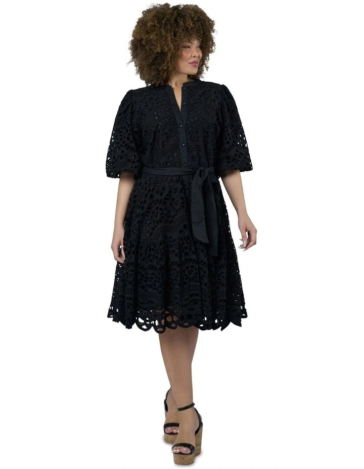 Claudia Broderie Dress in Black image 4
