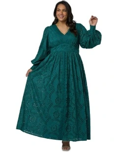 Evelyn Broderie Maxi Dress in Green