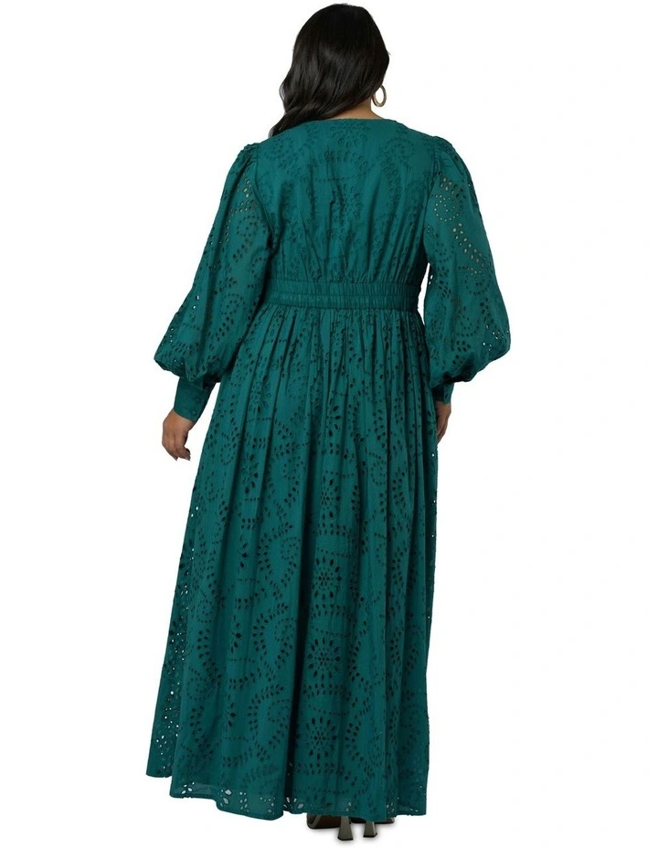Evelyn Broderie Maxi Dress in Green image 2