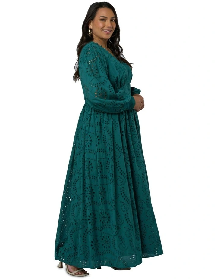 Evelyn Broderie Maxi Dress in Green image 3