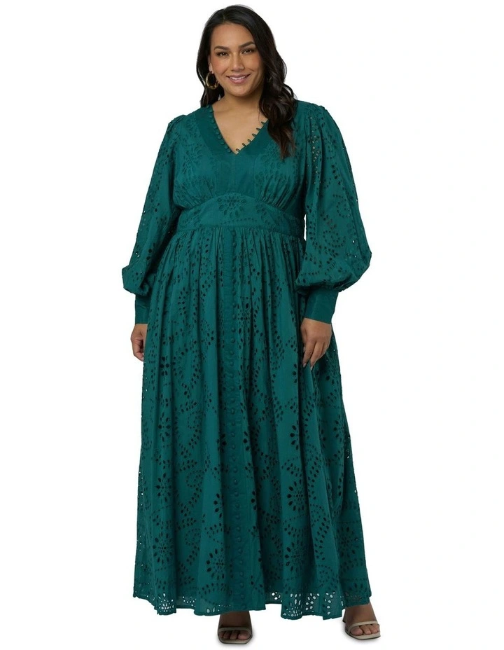 Evelyn Broderie Maxi Dress in Green image 4