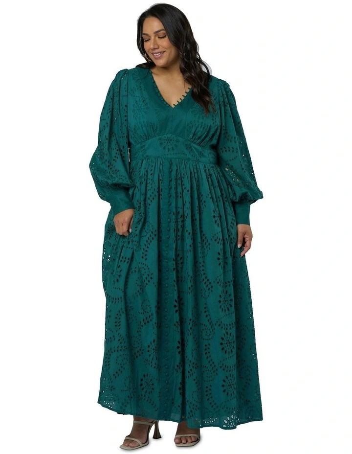 Evelyn Broderie Maxi Dress in Green image 5