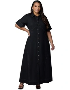 No Saints Maxi Shirt Dress in Black