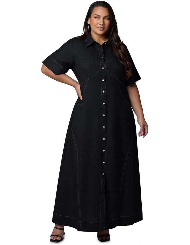 No Saints Maxi Shirt Dress in Black image 1