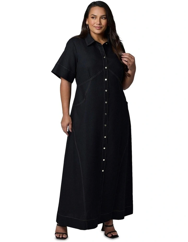 No Saints Maxi Shirt Dress in Black image 4