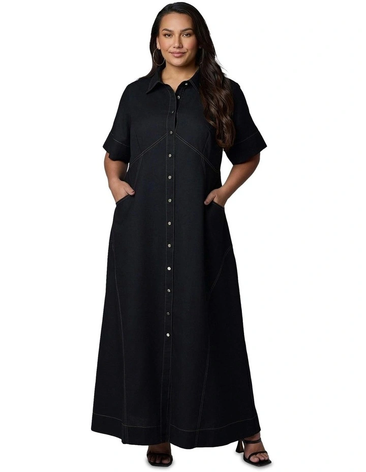 No Saints Maxi Shirt Dress in Black image 5