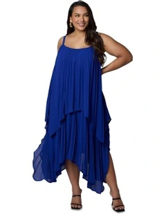 Sinful Heart Pleated Maxi Dress in Blue