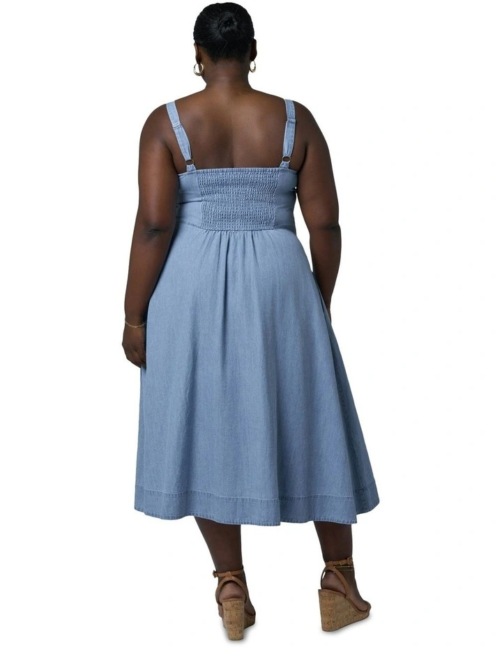 Miki Denim Flared Midi Dress in Blue image 2