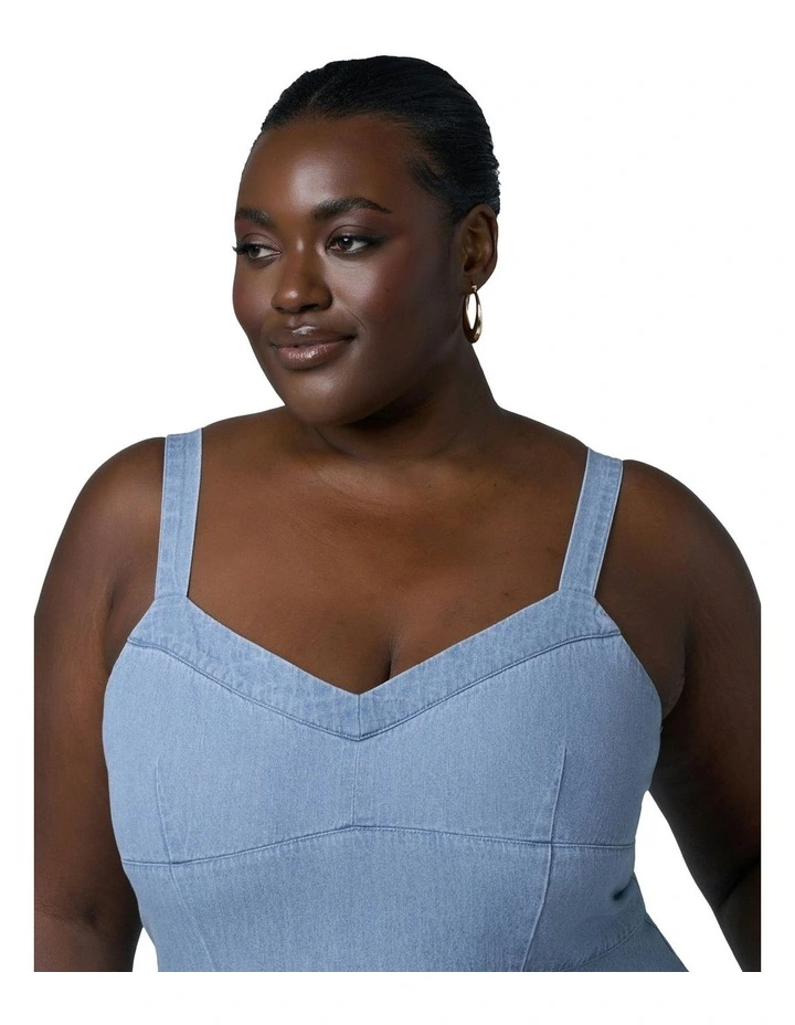 Miki Denim Flared Midi Dress in Blue image 6