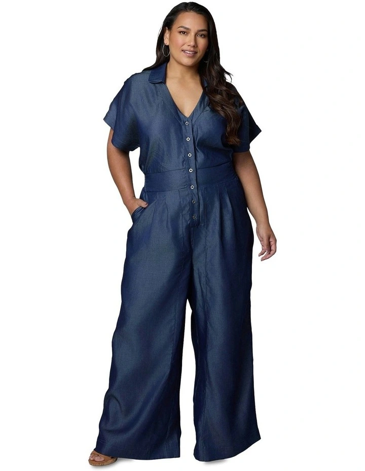 Eve Chambray Jumpsuit in Blue image 1