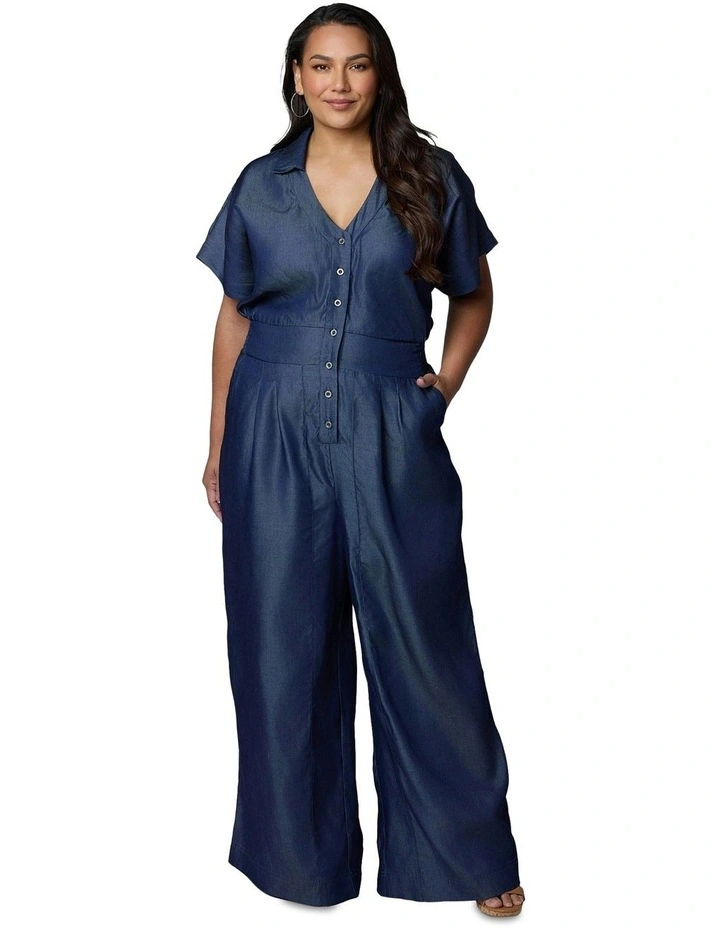 Eve Chambray Jumpsuit in Blue image 4