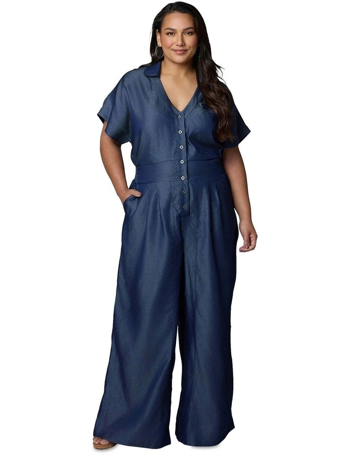 Eve Chambray Jumpsuit in Blue image 5