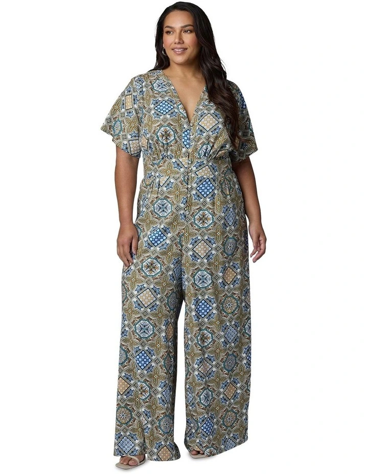 Zoe Linen Printed Jumpsuit in Multi image 1