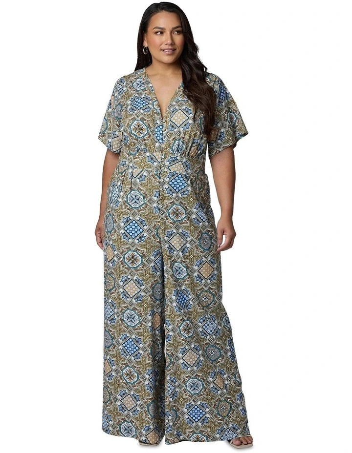Zoe Linen Printed Jumpsuit in Multi image 4