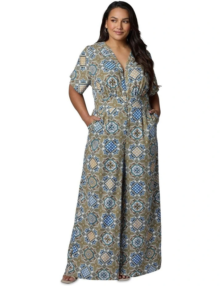 Zoe Linen Printed Jumpsuit in Multi image 5