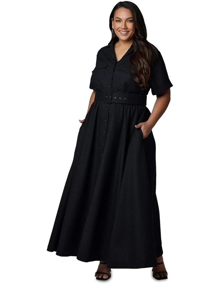 Gabrielle Linen Maxi Dress in Black image 1