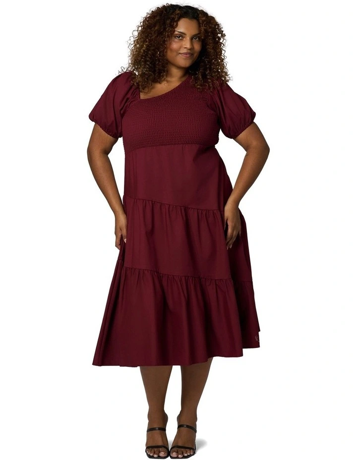 Miley Asymmetric Midi Dress in Red image 1