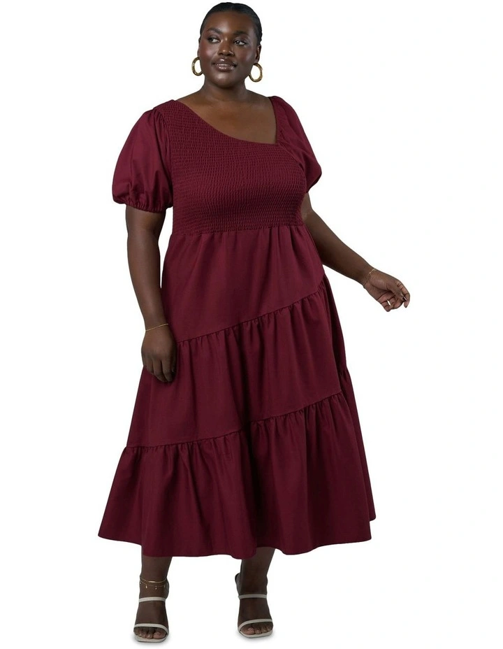 Miley Asymmetric Midi Dress in Red image 1