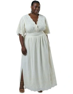Artisan Broderie Maxi Dress in Cream