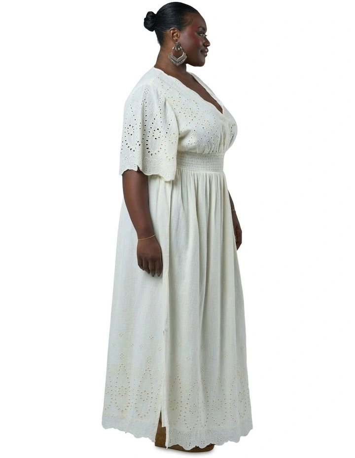 Artisan Broderie Maxi Dress in Cream image 3