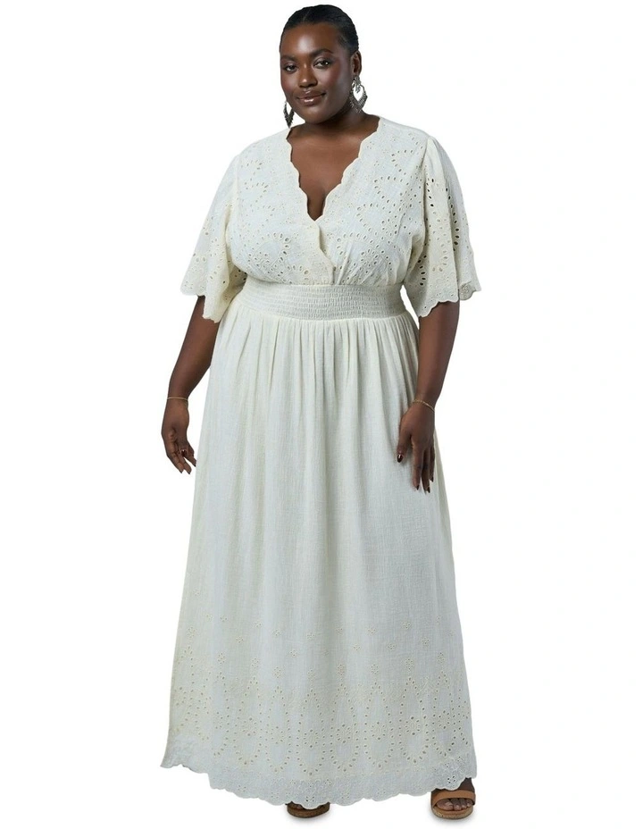 Artisan Broderie Maxi Dress in Cream image 4