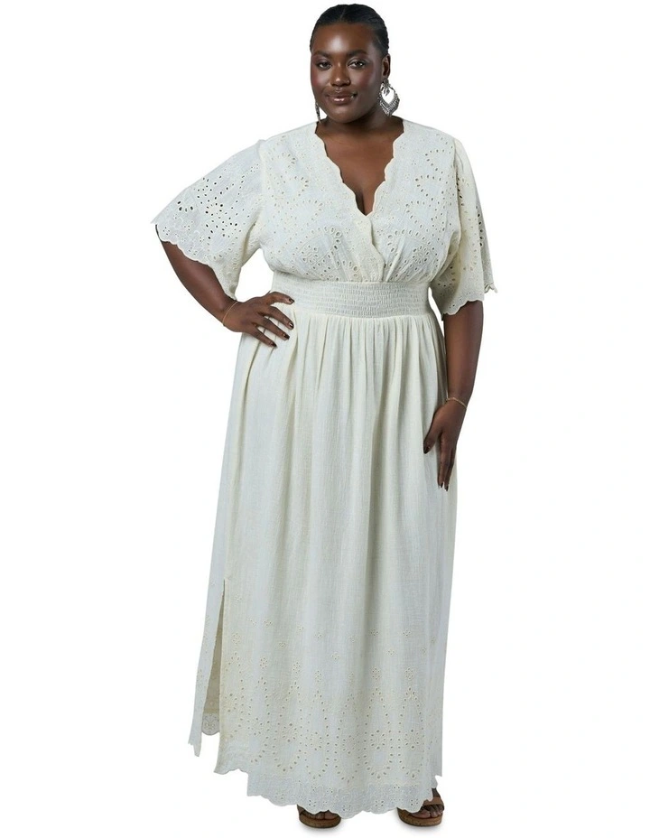Artisan Broderie Maxi Dress in Cream image 5