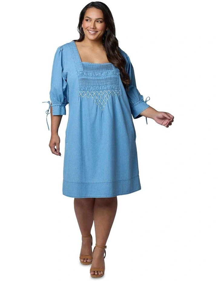 Verity Chambray Mini Dress in Denim image 1