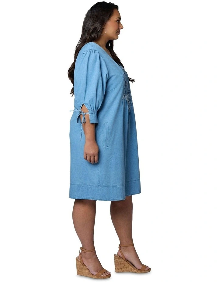 Verity Chambray Mini Dress in Denim image 3