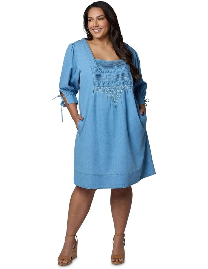 Verity Chambray Mini Dress in Denim image 4