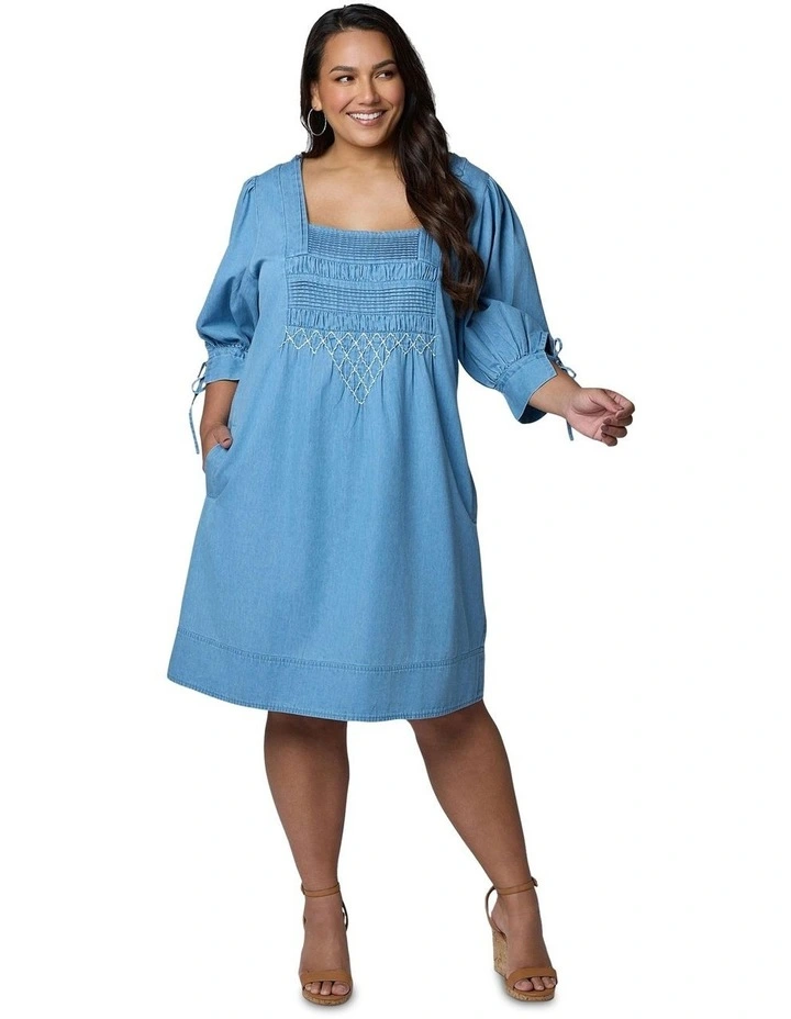Verity Chambray Mini Dress in Denim image 5