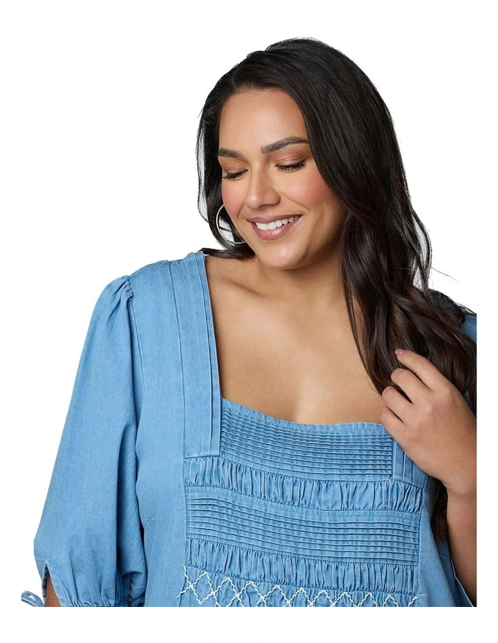 Verity Chambray Mini Dress in Denim image 6