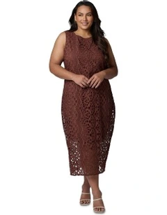 Briony Broderie Midi Dress in Chocolate