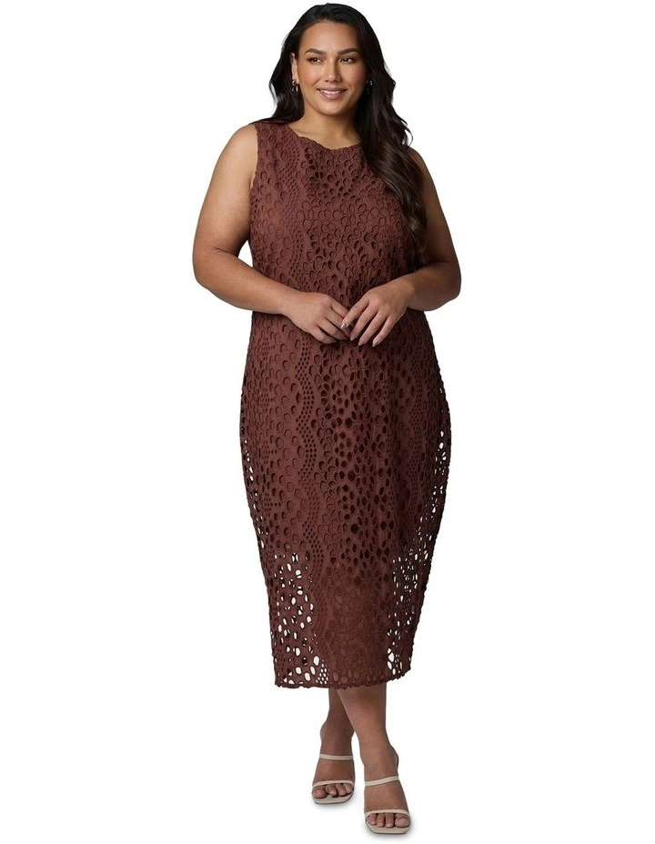 Briony Broderie Midi Dress in Chocolate image 1