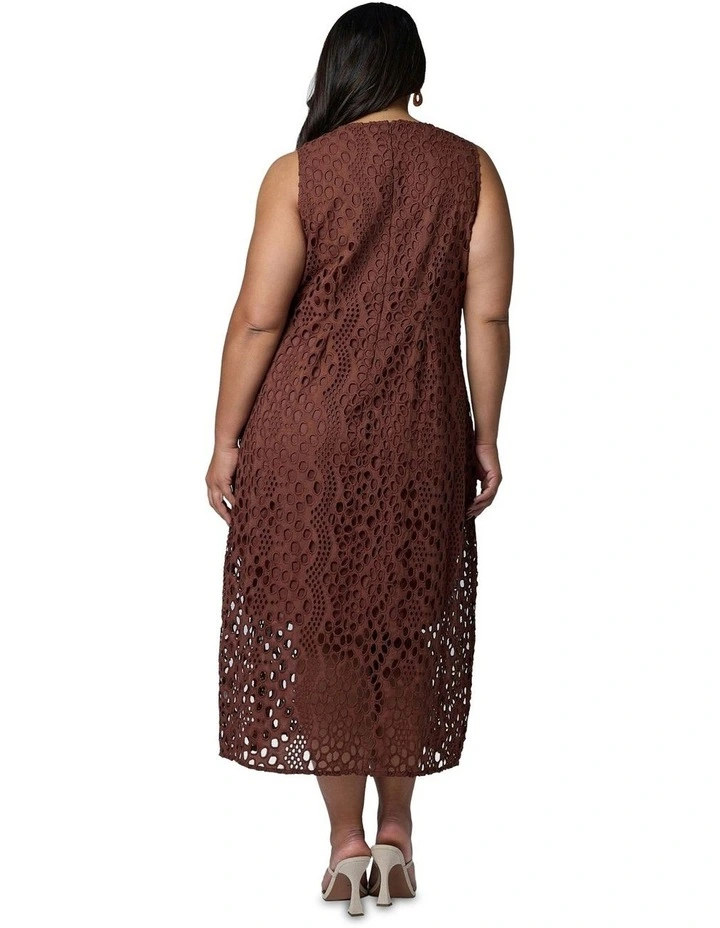 Briony Broderie Midi Dress in Chocolate image 2