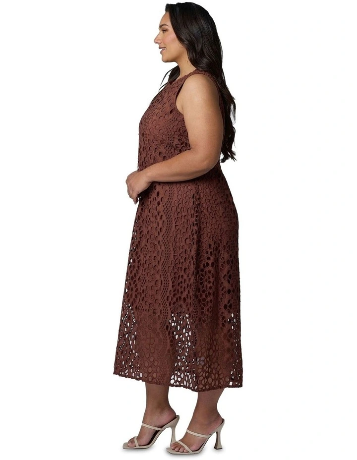 Briony Broderie Midi Dress in Chocolate image 3