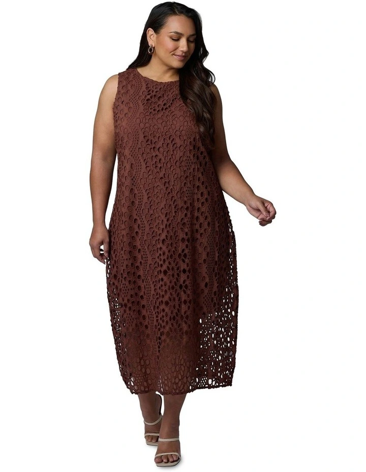 Briony Broderie Midi Dress in Chocolate image 4