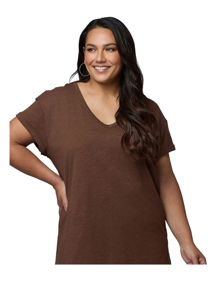 Megan Slub Tee in Brown image 5