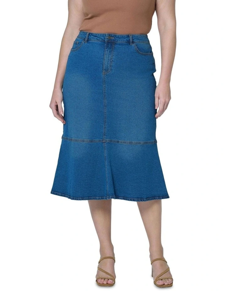 Penny Denim Midi Skirt in Blue image 4