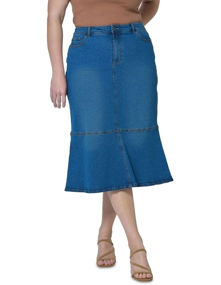 Penny Denim Midi Skirt in Blue image 5