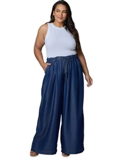 Blake Chambray Wide Leg Pants in Blue
