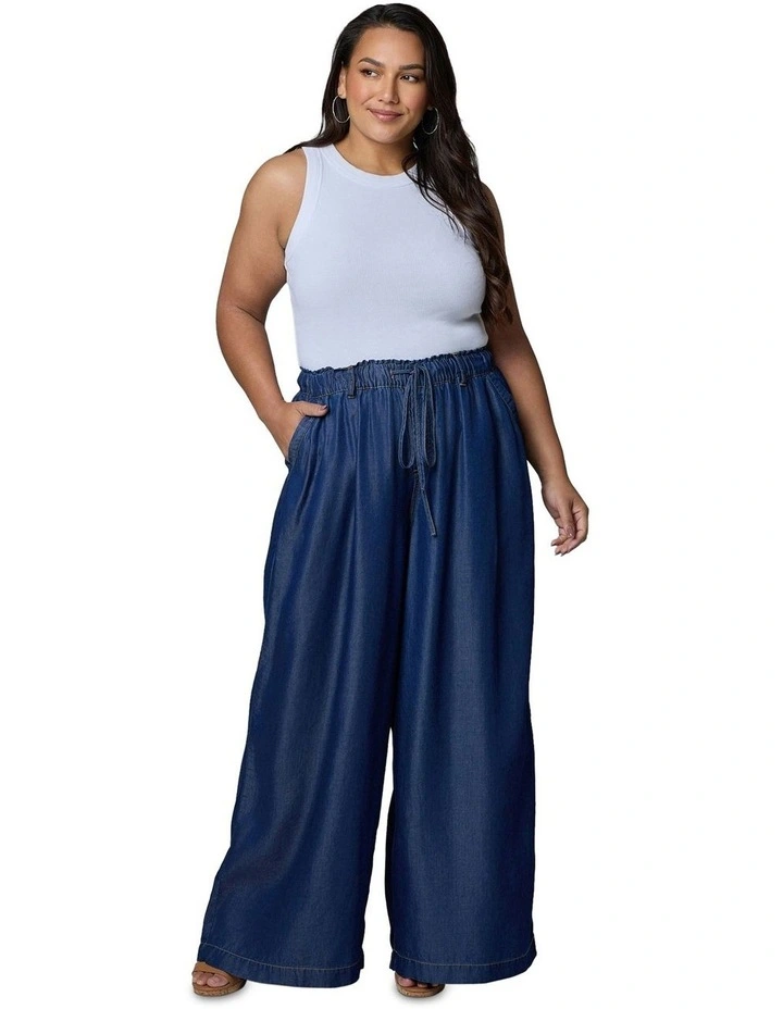 Blake Chambray Wide Leg Pants in Blue image 1