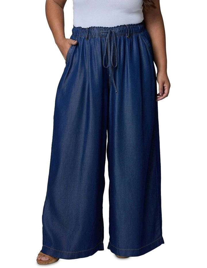 Blake Chambray Wide Leg Pants in Blue image 4