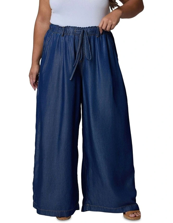 Blake Chambray Wide Leg Pants in Blue image 5
