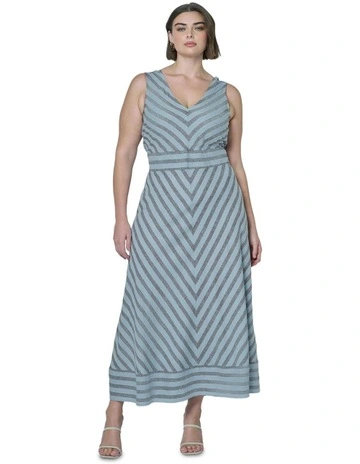 Sage Striped Linen Maxi Dress in Multi