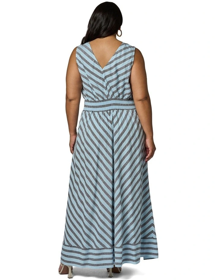 Sage Striped Linen Maxi Dress in Multi image 2