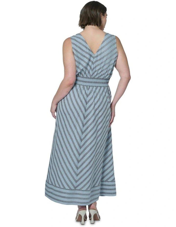 Sage Striped Linen Maxi Dress in Multi image 2
