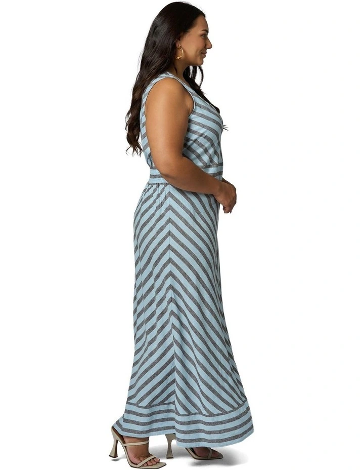 Sage Striped Linen Maxi Dress in Multi image 3