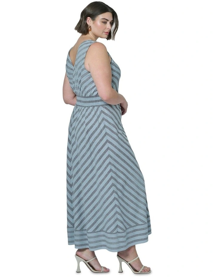 Sage Striped Linen Maxi Dress in Multi image 3