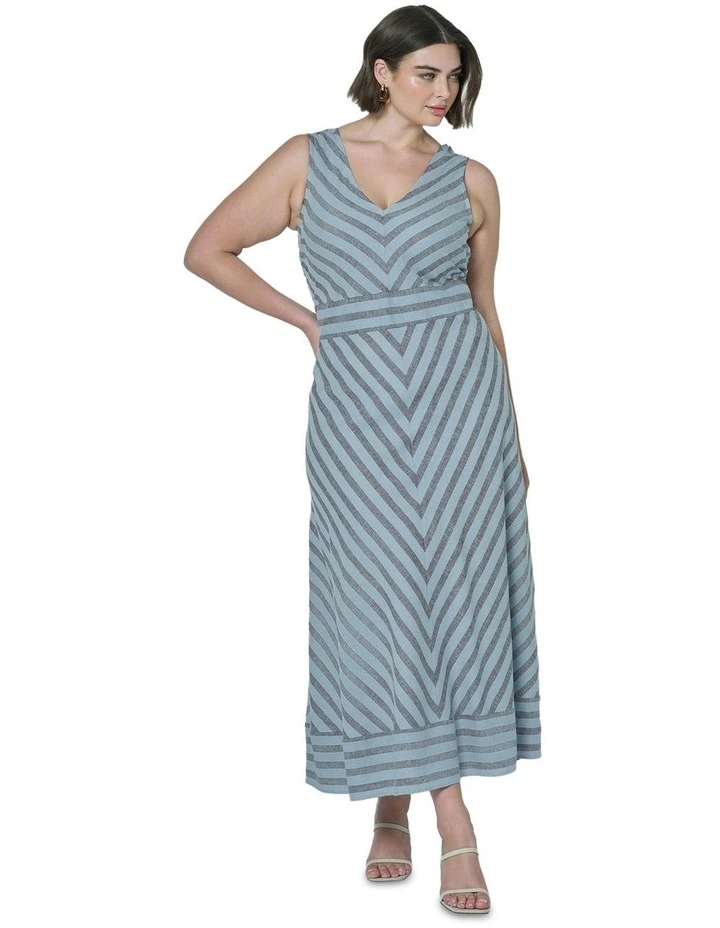 Sage Striped Linen Maxi Dress in Multi image 4
